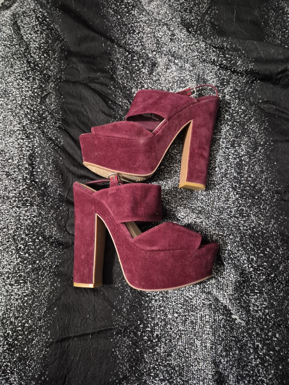 BanBoo Burgundy Suede Platform Block Heels